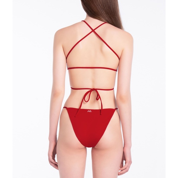 *NWOT Angelys Balek Cross Neck Wrap Front Bikini & String Brief in salsa - Picture 2 of 14